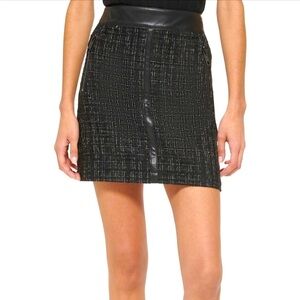 DKNY Tweed Miniskirt with Faux Leather Trim - Size 12